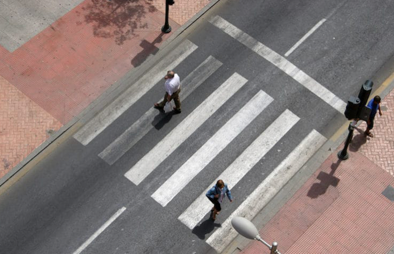 Crosswalk accident. Pedestrian walk crossing - Stock