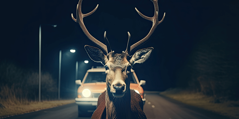 deer in front of car in the road