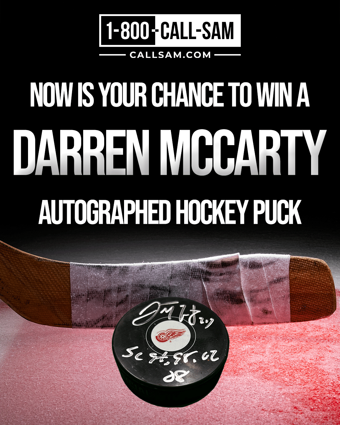 Darren Puck Giveaway Mockup V2.0 (Now) Poster showing a hockey puck and hockey stick for a giveaway