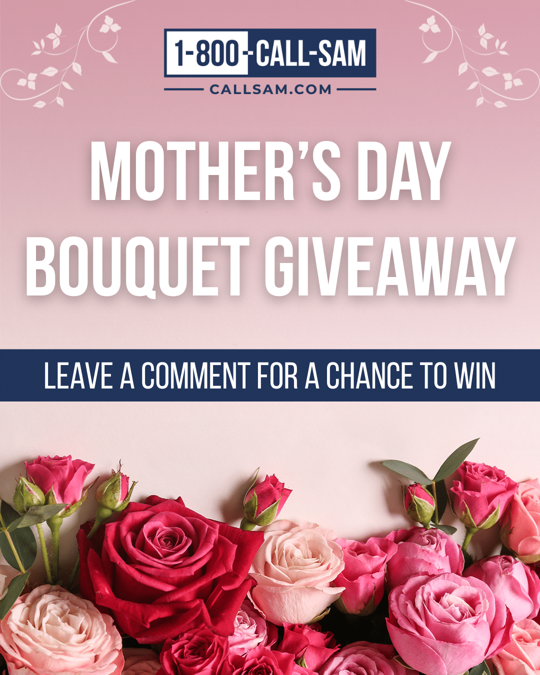 Mother’s Day Giveaway-6 Pink Background with flowers and the words Mothers Day Giveaway as the main, centered Title