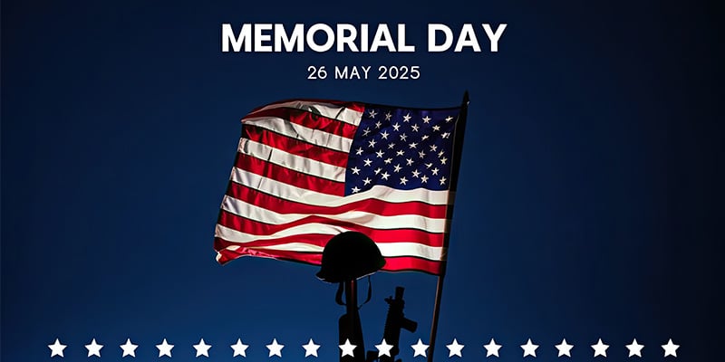 American Flag with a military rifle and helmet underneath it