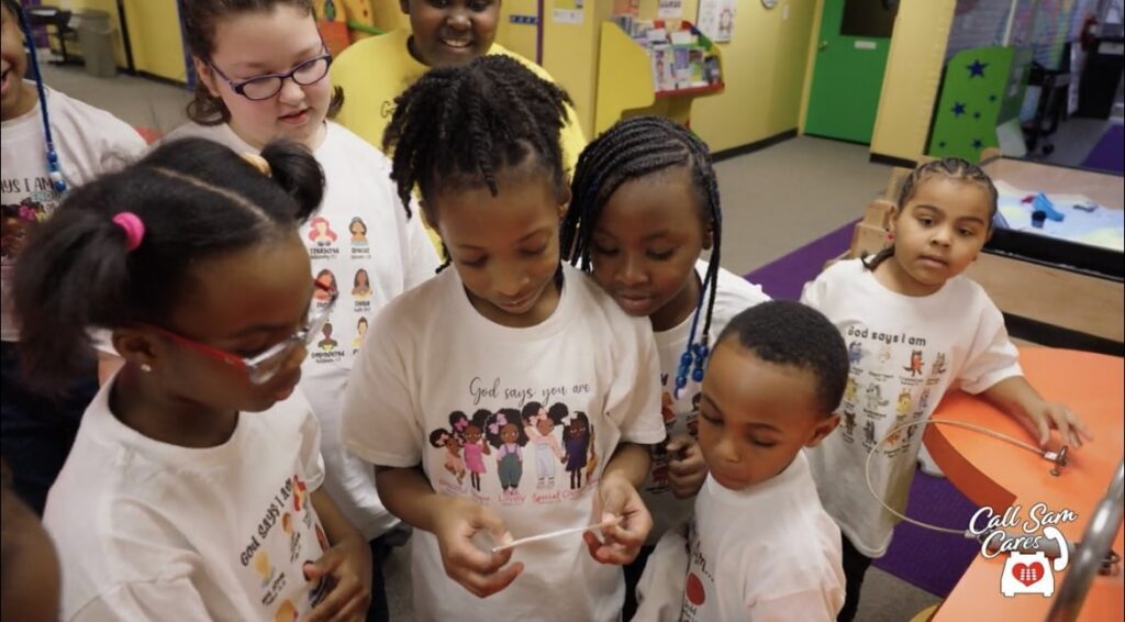 Kids hanging out in classroom