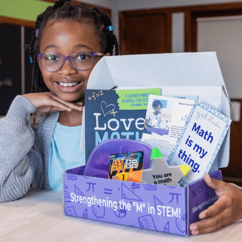 Girl with math gift box