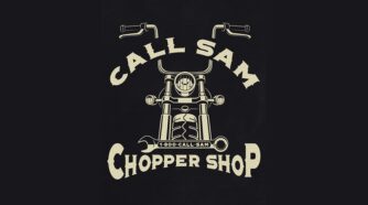 Call Sam Chopper Shop logo with motorcycle
