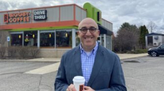 Mark Bernstein in front of coffee shop