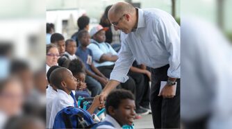 Mark Berstein meeting school kids